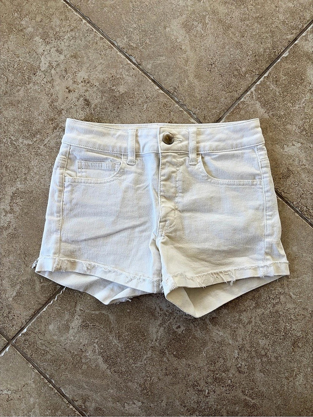 American Eagle Outfitters Super High Rise Shortie White Denim Jean Shorts Size 2